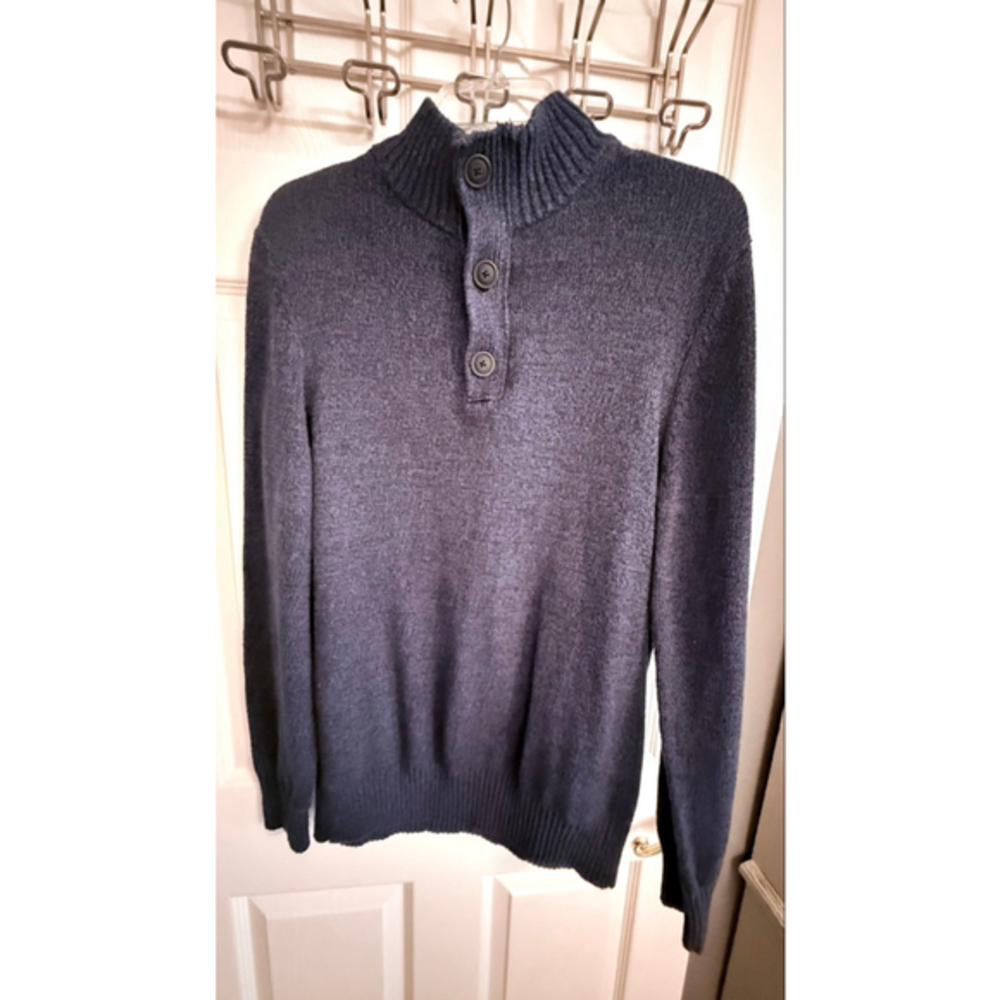 Men's Large Urban Pipeline Mock Neck Button/Zipper Blue Sweater